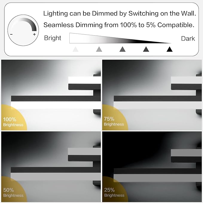 PRESDE 40" LED Bathroom Vanity Light, Modern Black Wall Bar Fixture Over Mirror Dimmable