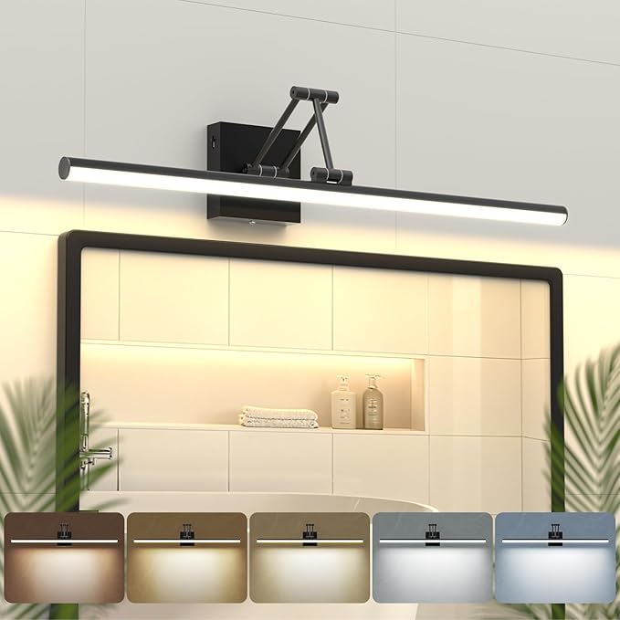 Morden Bathroom Light Fixtures,Black Vanity Lights, 360°Rotatable 24IN Vanity Fixture Over Mirror with 5CCT&Dimmable Wall Lamp, Eye-Friendly Led Bath Bar For Makeup Shaving-ETL, Ideal Gift for Holiday