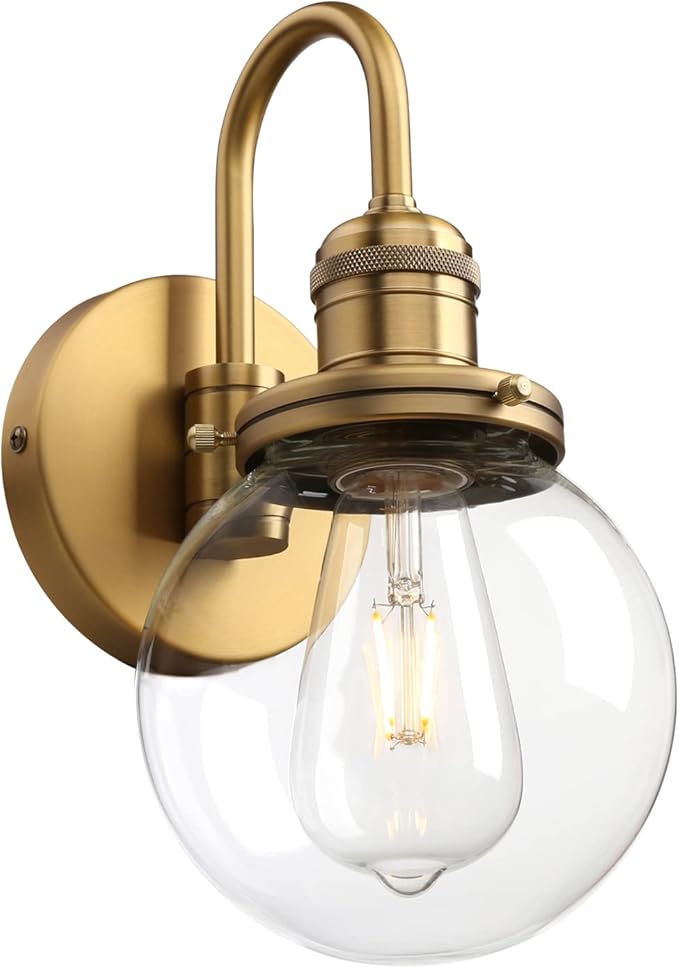 Industrial Vintage U-Shaped Wall Sconce 1-Light with 5.9” Round Clear Glass Globe Shade Indoor Wall Mounted Lamp Fixture