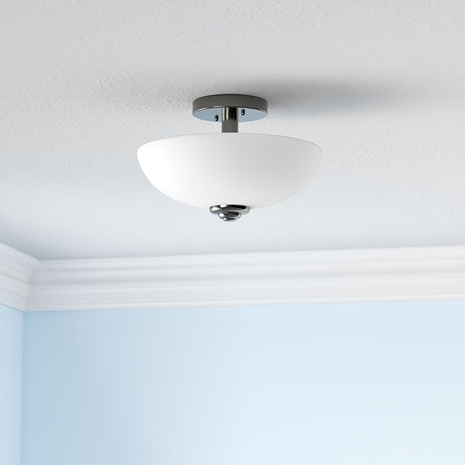GLOBE Electric 61025 Vienna 2-Light Semi-Flush Mount, Brushed Nickel, Frosted Glass Shade, Bulb Not Included