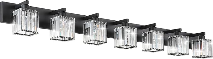 Aipsun Black Vanity Light Crystal Bathroom Lighting Fixtures Modern Bathroom Vanity Light 7 Light (Exclude Bulb)