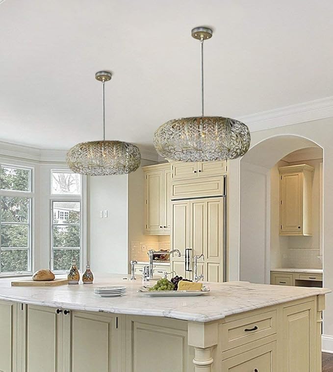Maxim Arabesque-Nine Light Pendant in Crystal style-24 Inches Wide by 12 inches high-Golden Silver Finish-Beveled Crystal Glas