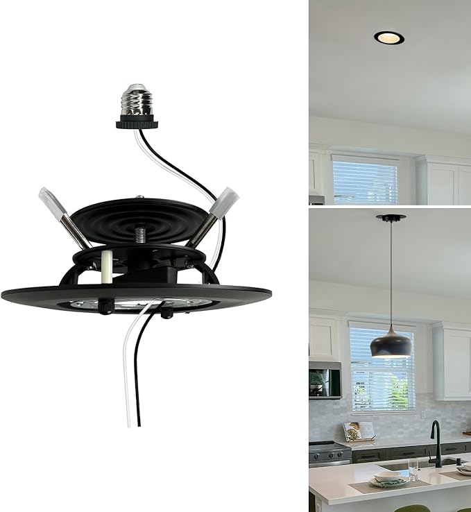 Jolux 5/6" Black Instant Recessed Can Light Conversion Kit, No Tool Needed, Can to Pendant, Ceiling & Hanging Light Upgrade Converter, Front & Side Mount, Kitchen Bedroom Livingroom Hallway, 1 Pack