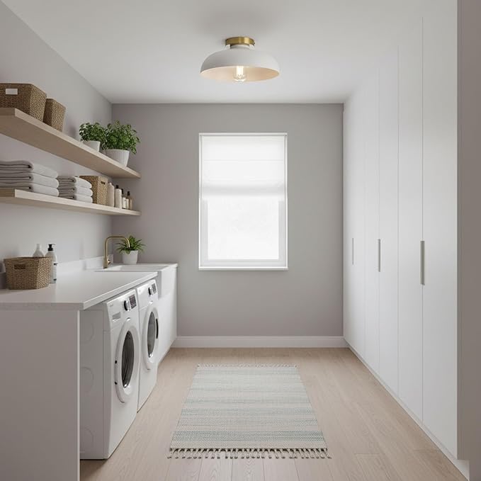 3 Pack Modern Semi Flush Mount Ceiling Light,Industrial White and Gold Ceiling Fixtures,E26 Ceramic Lamp Head Light Fixture for Kitchen Entryway Hallway Laundry Room Bedroom Foyer 11.8 Inch