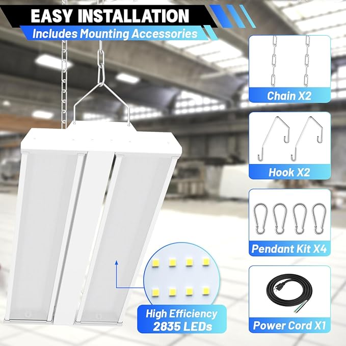 Allsmartlife LED Linear High Bay Light 4-Pack, 5000K Daylight 300W 40500LM 0-10V Dimmable Adjustable Tilt Hanging LED High Bay Shop Lighting Fixtures for Garage Warehouse Workshop, ETL