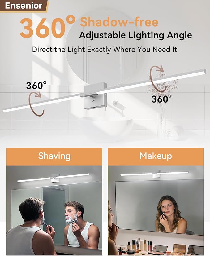 Ensenior Modern Bathroom Vanity Light 48 Inch, Built-in Dimmer, 28W Dimmable 5CCT LED Light Fixture Over Mirror, Baked-on Matte Grey Vanity Lights for Mirror Cabinets Bedroom - FCC & ETL Certificated