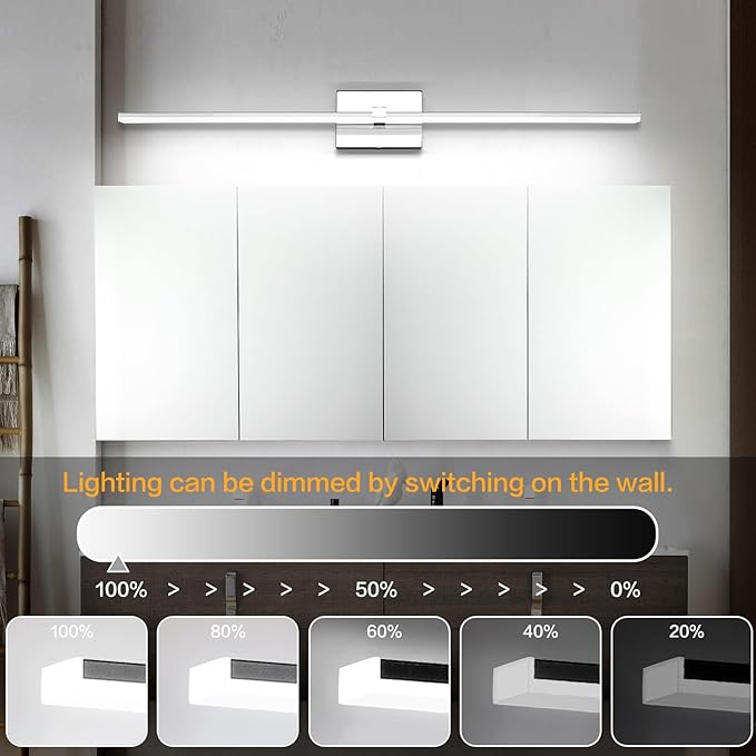 ZUZITO 40in Chrome Bathroom Vanity Light Modern LED Bathroom Light Fixtures 5CCT Dimmable 28W Vanity Light Bar for Bath