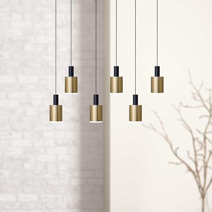 Virgo 6 Mini Pendant Lighting Black-Brass - LED Hanging Light Fixture for Kitchen Island, Bar, Foyer - Cluster Pendants - Dimmable, Adjustable Wire, Lamp Bulb Included
