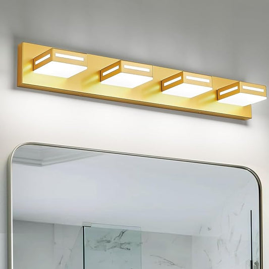 LED Modern Bathroom Light Fixtures, 4-Light 30-Inch Gold Vanity Lights for Bathroom Lighting Fixtures Over Mirror, 6000K Cool White 350° Rotatable Wall Lamp