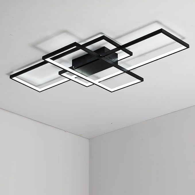 Dimmable with Remote Control LED Ceiling Light 3000K-7000K Flush Mount Luminaire Black Finished Chandelier for Living Room Dining Room Bedroom Kitchen (Black-VL17025-B-M)