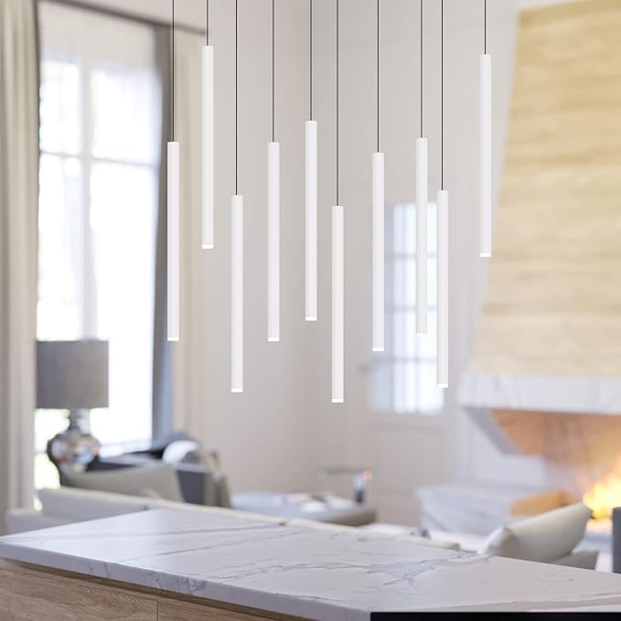 CANALIS 10 Mini Pendant Lighting White - LED Hanging Light Fixture for Kitchen Island, Bar, Foyer - Cluster Pendants - Dimmable, Adjustable Wire, Lamp Bulb Included