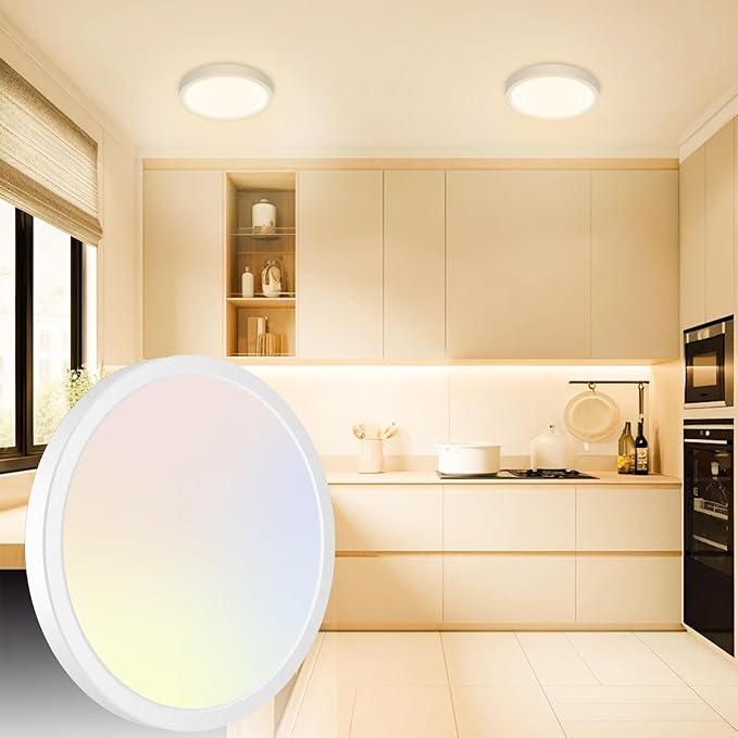 slochi 1PACK LED Flush Mount Ceiling Light, Dimmable & 100W Equivalent Super Slim LED Ceiling Light, 3000K-6500K Selectable, 12W 1500Lm Round Light Fixture for Bedroom, Bathroom, Closet, Hallway