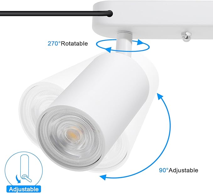 Plug in Track Lighting Track Light Fixtures with Power Cord Wall Spotlight Flexibly Rotatable Heads Plug in Ceiling Lights for Kitchen Cabinet Gallery Bar Living Room 10W 3000K(White, 2 Heads)