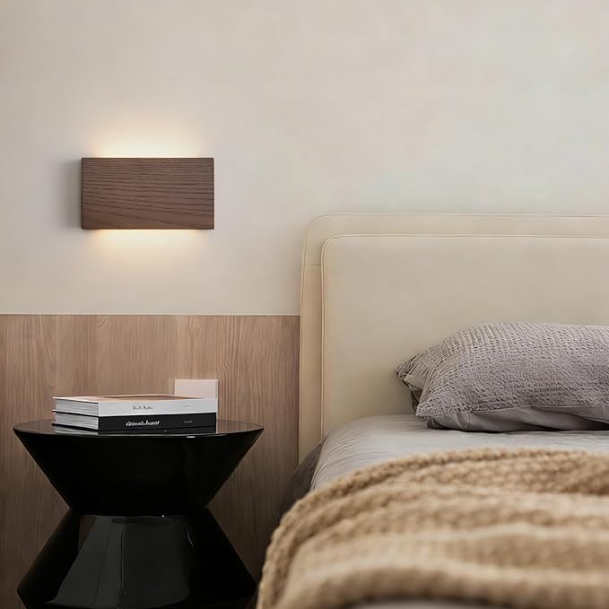 Wood Wall Sconce Indoor Wall Lights Hardwired 2 Pack Up and Down，wall Lights for Living Room，sconces wall Lighting，Bedroom Lights for wall，led wall Sconce，Bed Side Lamps，wall Lights for Bedroom