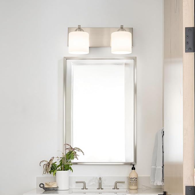 mirrea 16in 2-Light Brushed Nickel Vanity Lights for Bathroom, Vanity Lighting Fixtures with Etched White Glass Shades