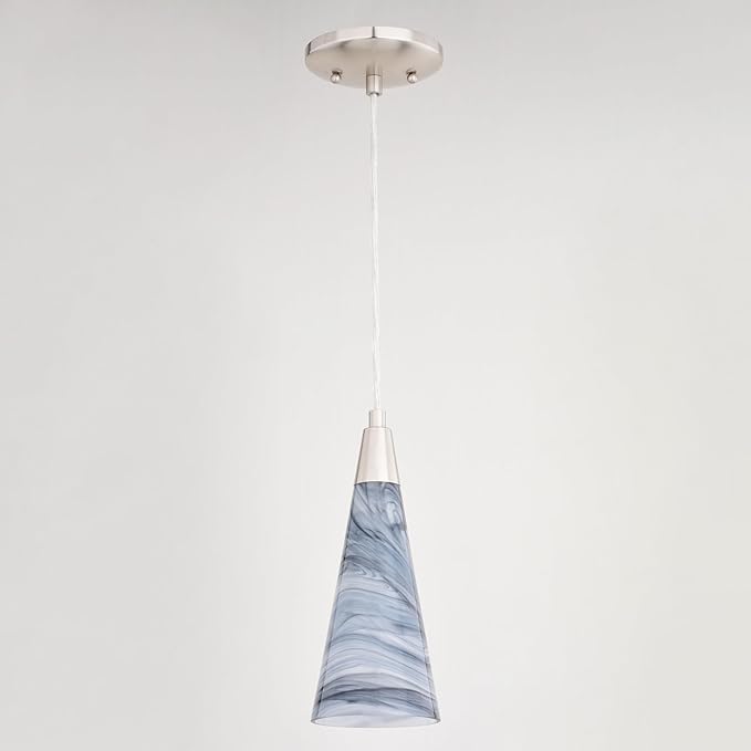VAXCEL Milano LED Compatible Satin Nickel Transitional Mini Pendant Ceiling Light Multi Color Art Glass