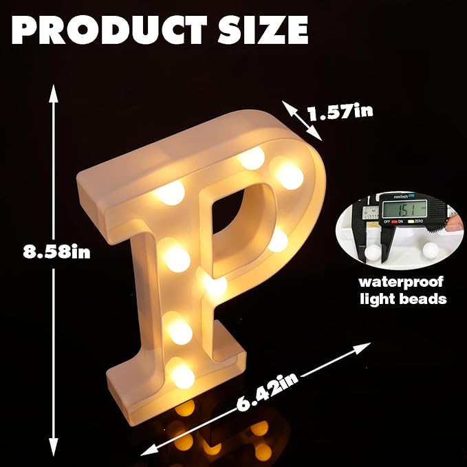 DyingSwan Small Led Marquee Letters, Light Up Letters, 8.58 Inch Led Letter Lights, Battery Powered Lighted Sign for Table, Party, Birthday, Christmas Decor (Letter P)