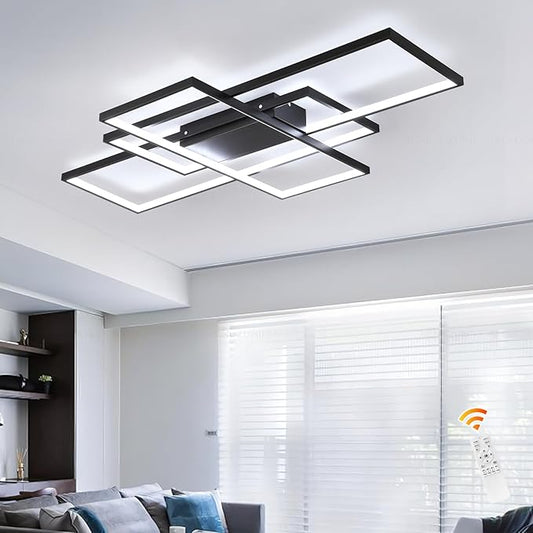 GEADI Large Modern LED Ceiling Light, 35.4" Dimmable Flush Mount Ceiling Lights with Remote Control, Black 3 Rectangular Light Fixtures for Kitchen Bedroom Dining Room(3000-6500K)