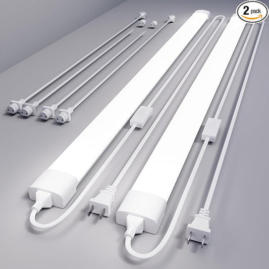4FT Plug in Light 2PCS, Linkable Shop Lights for Garage, Bright Workbench Light with Cord, 5000K LED Light Bar for Workshop Kitchen Bedroom Bathroom Office Basement, 36W