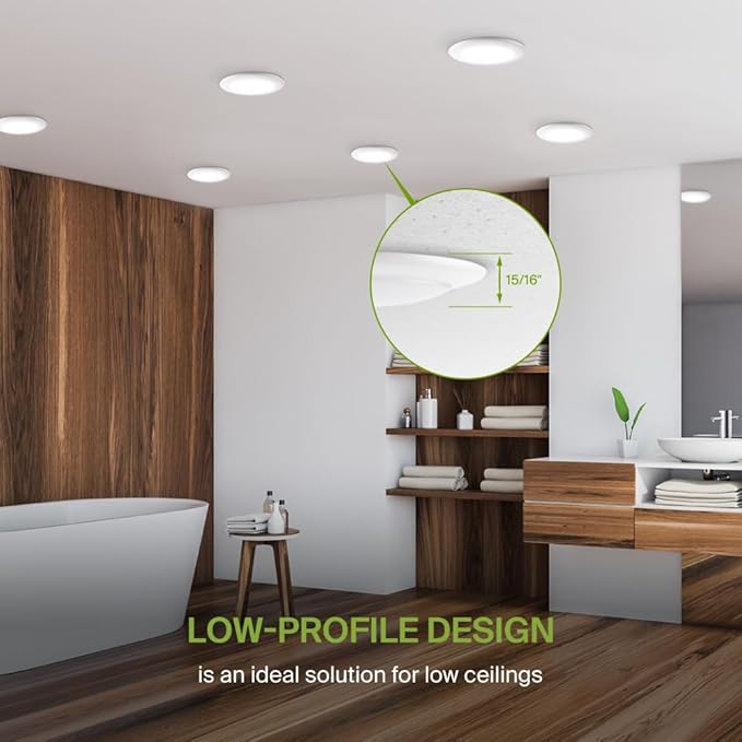 ASD 1 Pack LED Disk Lights 6 Inch, 15W 5CCT 2700K-5000K 1245LM CRI90+, Dimmable Flush Mount Ceiling Light Fixture, Low Profile Surface Mount Disc Lights, Junction Box or Recessed Can Install, UL