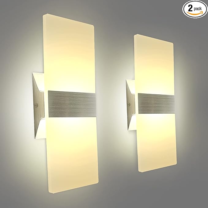 KICAAO Modern Wall Sconces Set of Two, Led Wall Light 10w, 2700k Warm Light Up Downlight, Hardwired Acrylic Wall Light Lighting, Suitable for Living Room Corridor Bedside (Warm Light 2700K 2Pack)