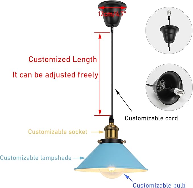 2 Pcs Ceiling Lights Conversion Pendant E26 Base Connections Adjusted Cord Customized Wire Length/Base/Shade Industrial Style Conversion Kit for E26 Spot Lamp