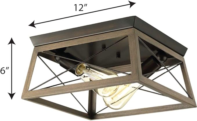 Progress Lighting 2-Light Ceiling Light, Flush Mount Ceiling Light Fixture for Interior Kitchen Lights, Hallway, Bedroom, Living Room, 12-Inch by 6-Inch, Briarwood Collection, Antique Bronze