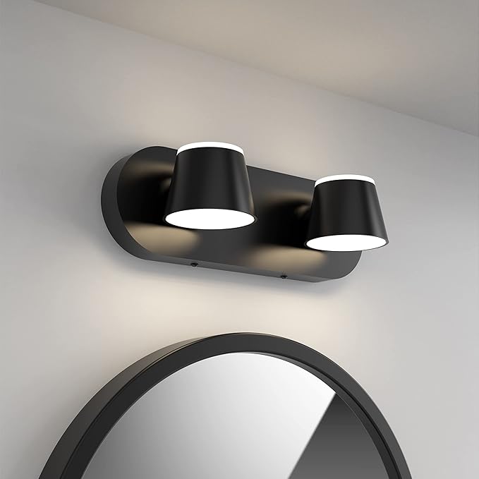 URSOLA 2 Light Bathroom Vanity Light, LED Black Wall Light Fixtures, Up and Down Rotatable Dimmable, 13 inch Bathroom Lighting Fixtures Over Mirror
