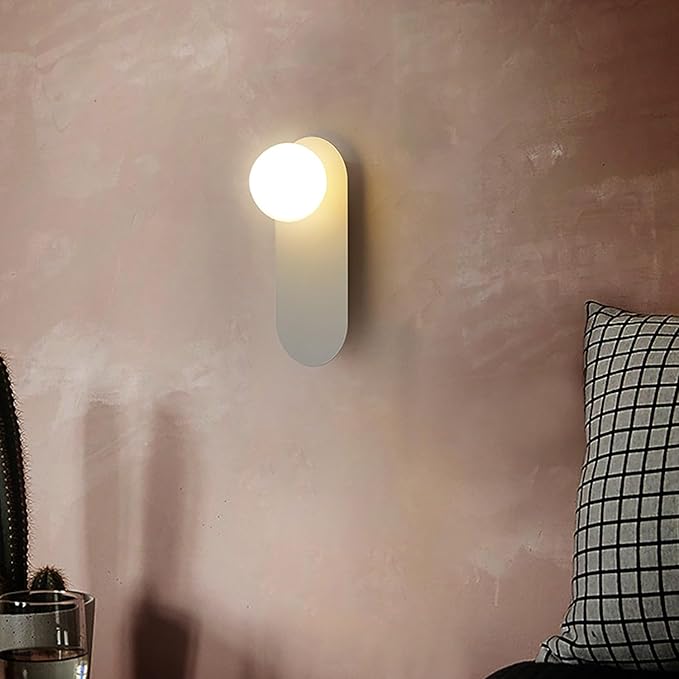 White Bathroom Vanity Light Fixture,Glass Wall Lamp with Sphere Lampshade,Hardwired Hallway Light Fixture,Modern Wall Sconce for Bedside Corridor and Living Room