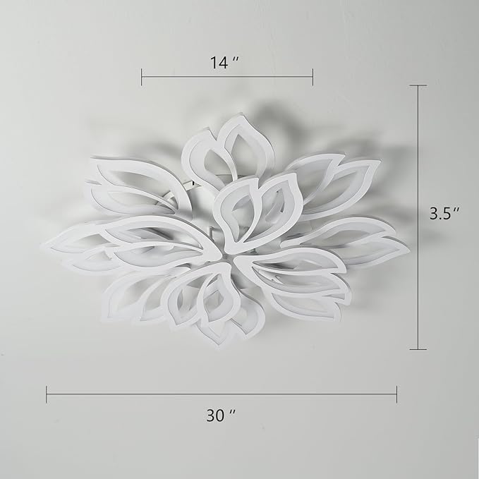 Modern Ceiling Light with APP & Remote Control, Dimmable LED Flush Mount Chandelier with 3-Color, White Acrylic Flower Ceiling Light Fixture for Living Room Dining Room Bedroom Kitchen-12-Leaves