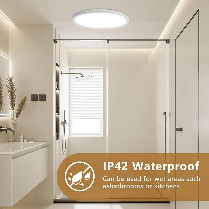 Dimmable 12Inch LED Flush Mount Ceiling Light, 24W, 2520LM, 2700K/3000K/4000K/5000K/6000K CCT Selectable,LED Round Flat Panel Light Dimmable from 5% to 100% for Bedroom,Kitchen,Hallway, White 6PK