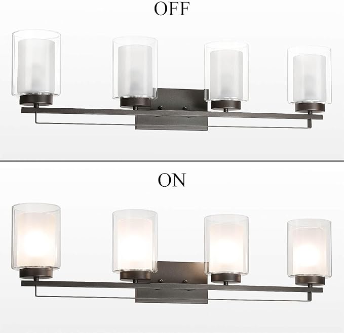 XiNBEi Lighting Wall Light 4 Light Bathroom Vanity Lighting with Dual Glass Shade in Dark Bronze Indoor Wall Mount Light XB-W1195-4-DB