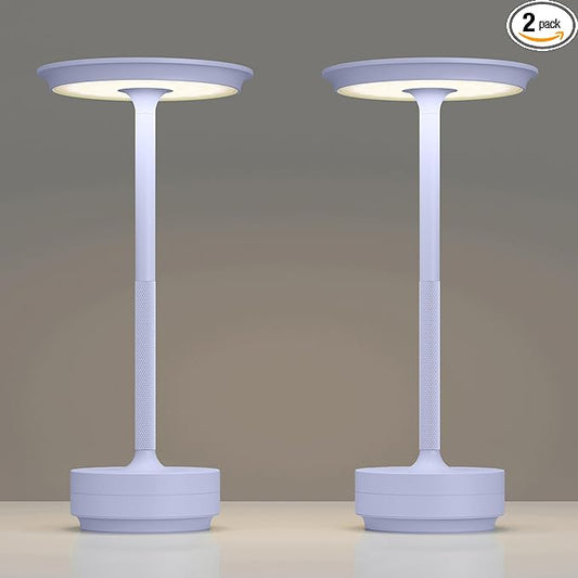 TBBGA 2 Pack Rechargeable Cordless Table Lamps, Portable 5000mAh Outdoor Table Light, 3 Color Stepless Dimming LED Table Lamp with Memory Function, for Home/Dinner/Patio/Restaurant.(Light Purple)