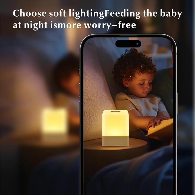 Portable Baby Night Light，Touch Lamp for Bedroom, Rechargeable 2400mAh Small LED Table Lamps, Remote Control, 3 Color Square Nightstand Lamp,Breastfeeding, Sleep Aid,