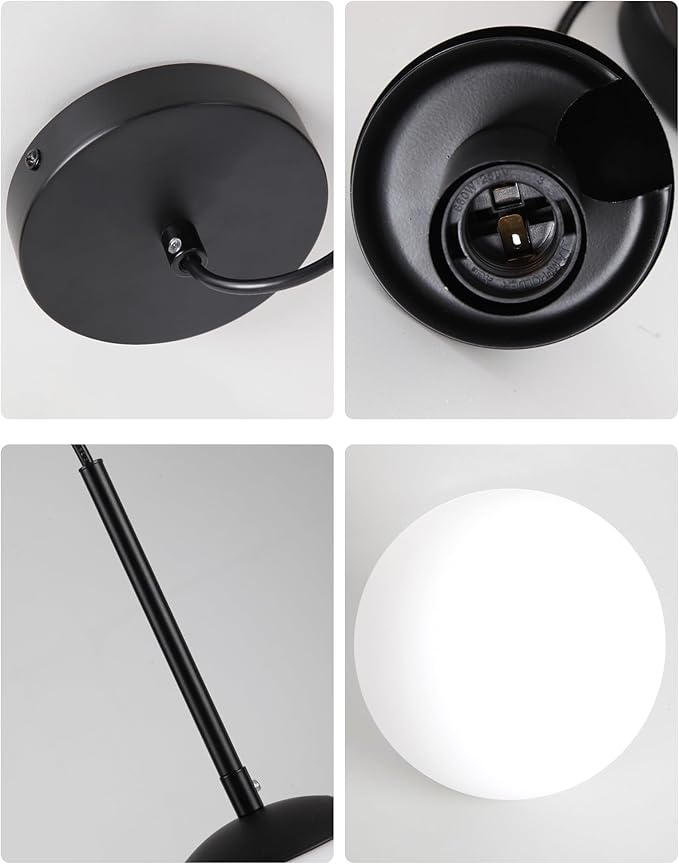 10" Milk Glass Pendant Light Mid Century Modern Globe Hanging Light Fixtures for Dining Room Kitchen Island Bedroom, Black