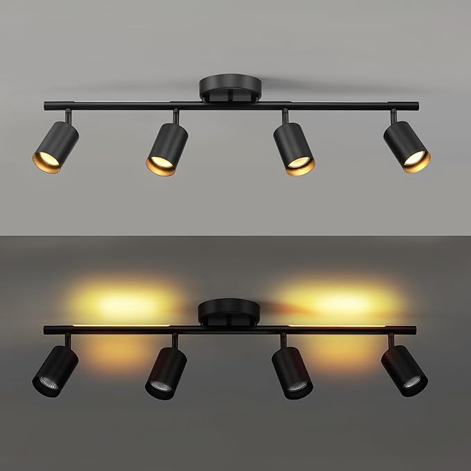GLOBE Electric 64000166 30" 4-Light Track Lighting with 7W LED Integrated Night Light Strip, Matte Black, Pivoting Track Heads, Nightlight: 400 Lumens, 2000 Kelvin, Ceiling Light, Home Improvement