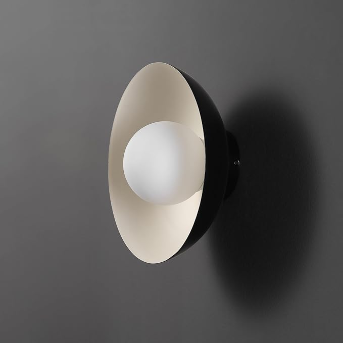 Globe Electric 66000076 1-Light Flush Mount Ceiling Light, Matte Black and White Opal Glass Dual Shade, Modern Lighting for Kitchen Island or Dining Room, Wall and Dimmer Switch Compatible