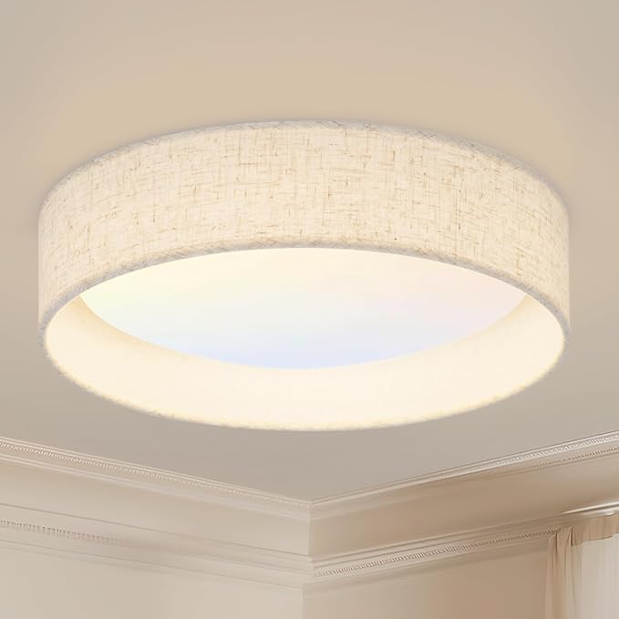 Modern Linen LED 13 Inch Ceiling Light Fixture with 24W 5CCT, Set of 2, Flush Mount Low Profile Room Lamp, Dimmable Minimalist Lighting for Bedroom, Kitchen, Hallway, Closet, Entryway, 2 Pack
