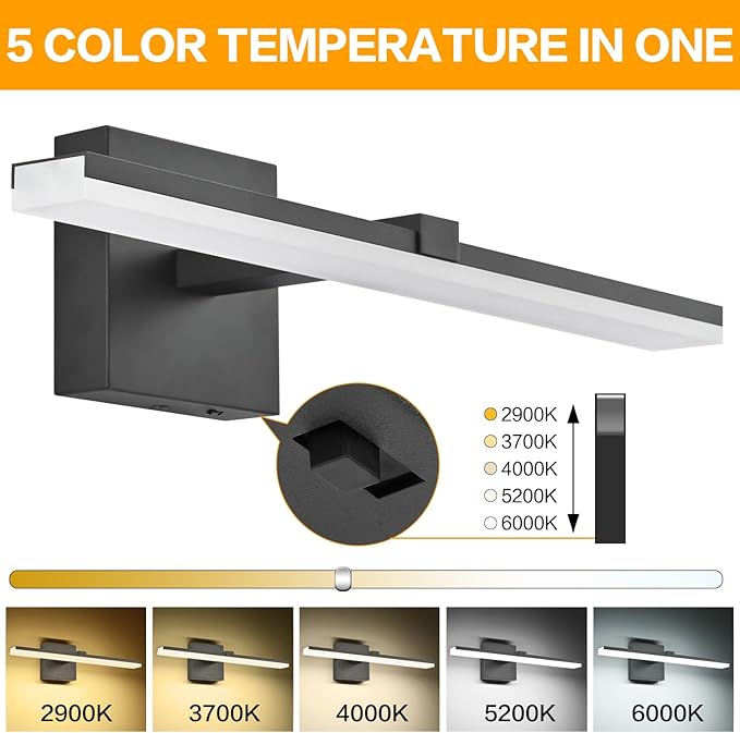 ZUZITO Modern Vanity Lights for Bathroom 18in Black Bathroom Light Fixtures Over Mirror 14W Bath LED Light 5CCT Dimmable