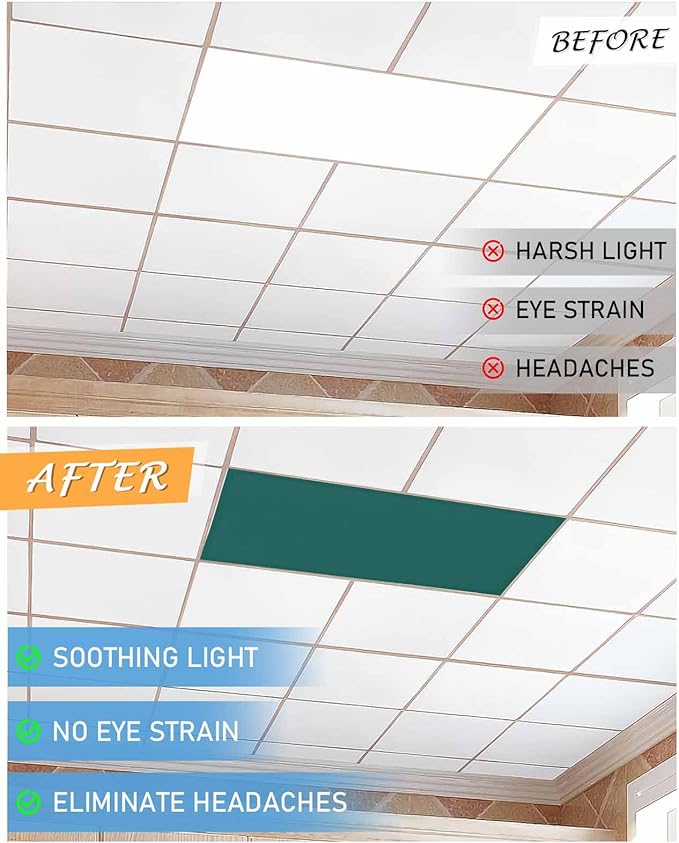 Magnetic Light Cover for Classroom Drop Ceiling,3 Pack 4x2 Ft Fluorescent Light Covers for Office Home Ceiling Light Emerald Green Solid Color Lampshade, Turquoise