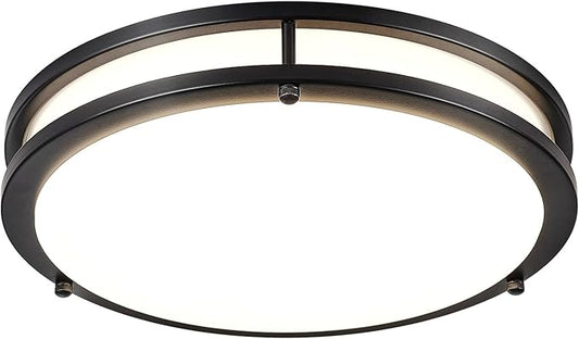 DLLT Flush Mount LED Ceiling Light: 13 Inch 5CCT (3000K-6000K) & Dimmable Ceiling Light Fixtures for Bedroom Hallway - 24W Modern Black Super Bright Kitchen Lighting Fixtures Ceiling