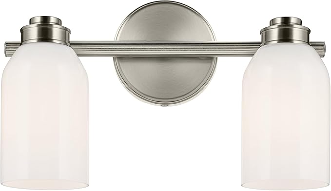 Kichler Shae 15" 2-Light Bathroom Vanity Light Fixture with White Opal Glass in Brushed Nickel for Modern Bathroom Vanity Lighting Over Mirror (15" W x 9" H), 55201NI