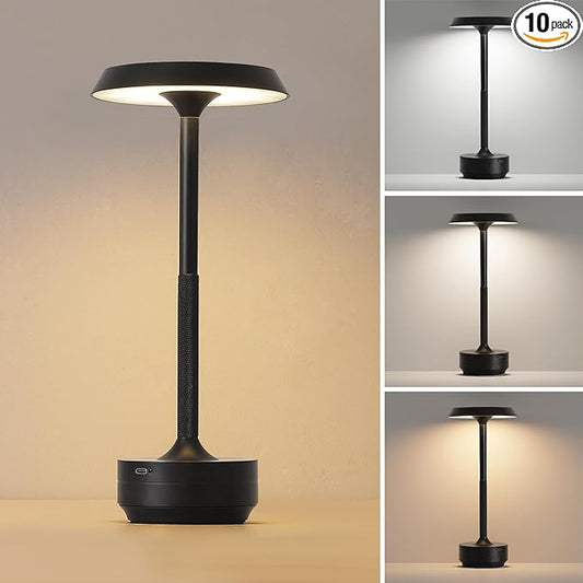 Wireless Desk Lamp Rechargeable 5000mAh Battery Powered Lamp for Counter 3 Color Stepless Dimmable LED Wireless Light for Dining Room Kitchen Outdoor Terrace Support Touch Control (Black)