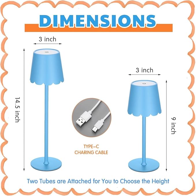 Pickmesh 1 Pack Scalloped Touch Cordless Table Lamp Rechargeable 4000mah Battery 3 Color Stepless Dimmable Portable LED Desk Light for Mahjong Gift Bedroom Wedding Bars Outdoor Party Home Decor(Blue)