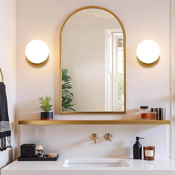 1 Pack Gold Wall Sconce, Modern Bathroom Sconce with Milky Globe Glass, Wall Light for Bathroom Mirror, Living Room, Hallway (Bulb Not Included)