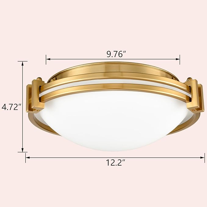 Modern Gold 2-Light Flush Mount Ceiling Light with Milk Glass 12 Inches Ceiling Light Fixtures Hardwired Mid Century Brass Flush Mount Lamp for Bedroom Hallway Kitchen
