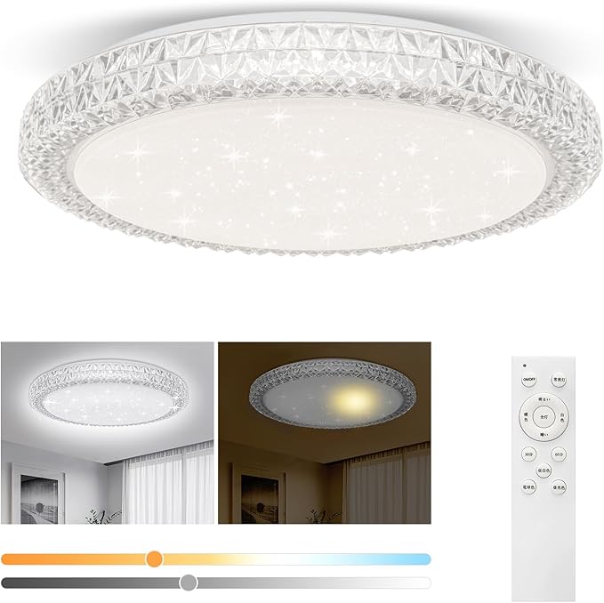 OOWOLF LED Ceiling Light, 40W 15.4 Inch Dimmable Ceiling Light Brightness Adjustable LED Fixture Lamp Modern Ceiling Lamp Close to Ceiling Lights for Bedroom Kitchen Living Room Lighting, 3000-6000K