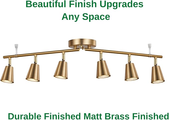 6 Light Track Lighting Kit, Matte Brass Finish Foldable and Adjustable with Modern Ceiling Spotlight for Kitchen,Living,Bed Room Home Improvement