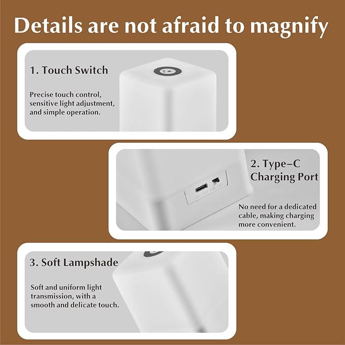 Portable Baby Night Light，Touch Lamp for Bedroom, Rechargeable 2400mAh Small LED Table Lamps, Remote Control, Multi-Color Square Nightstand Lamp,Breastfeeding, Sleep Aid,