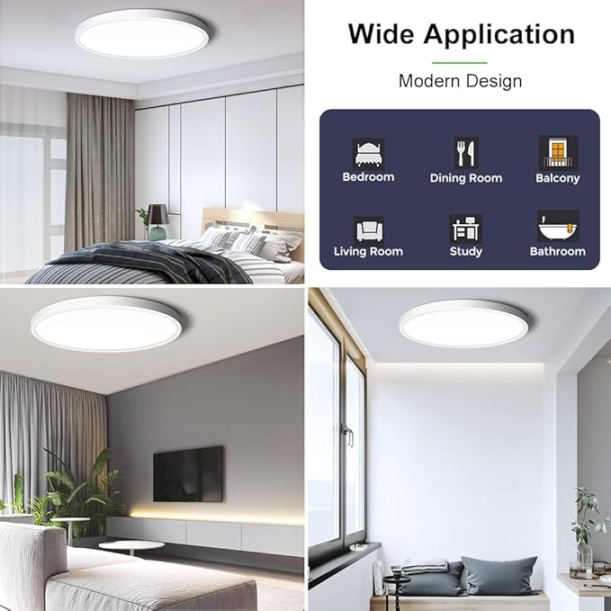 LightingWill 15.7 Inch LED Flush Mount Ceiling Light Fixture, 4000K Nurture White, 3800LM, 32W, Flat Modern Round Lighting Fixture, 320W Equivalent White Ceiling Lamp for Kitchens, Bedrooms.etc.